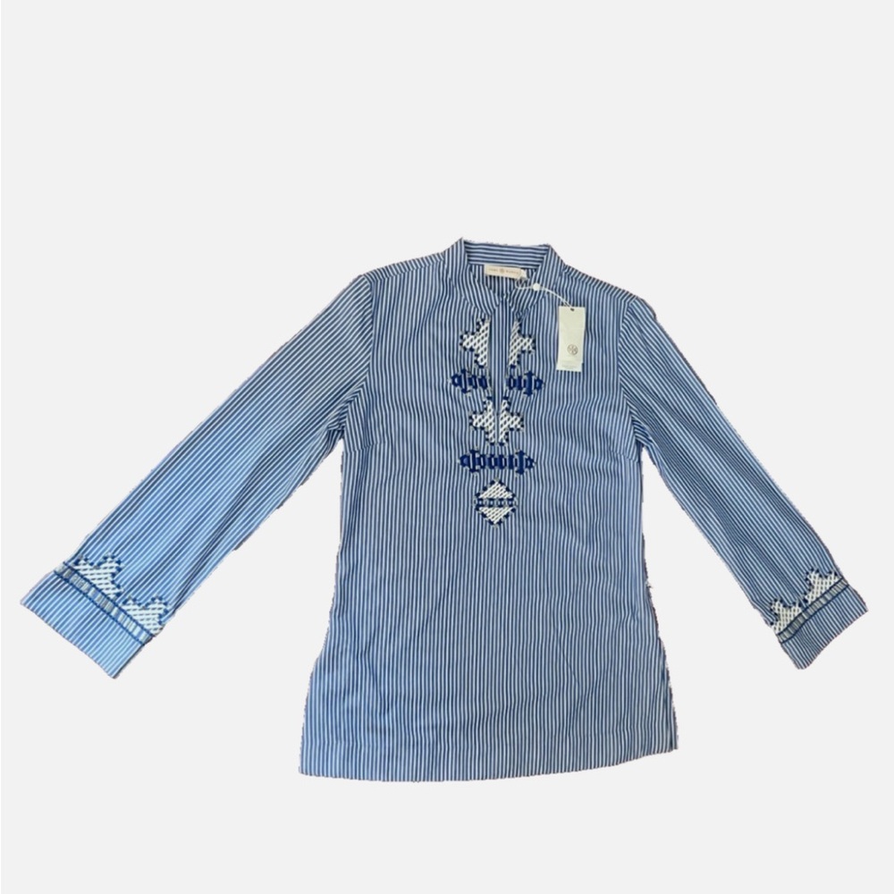 New With Tags Tory Burch Blue and White Embroidered Tunic Size 4